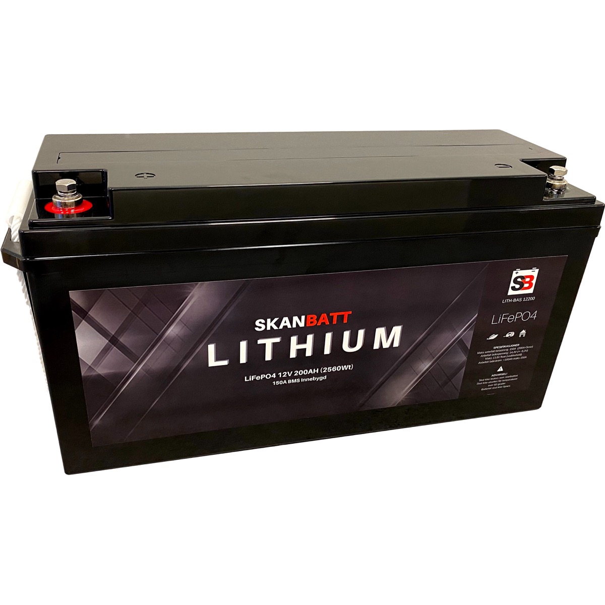 Skanbatt Litium Basic LiFePo4 12V batteri 200Ah med 150A BMS