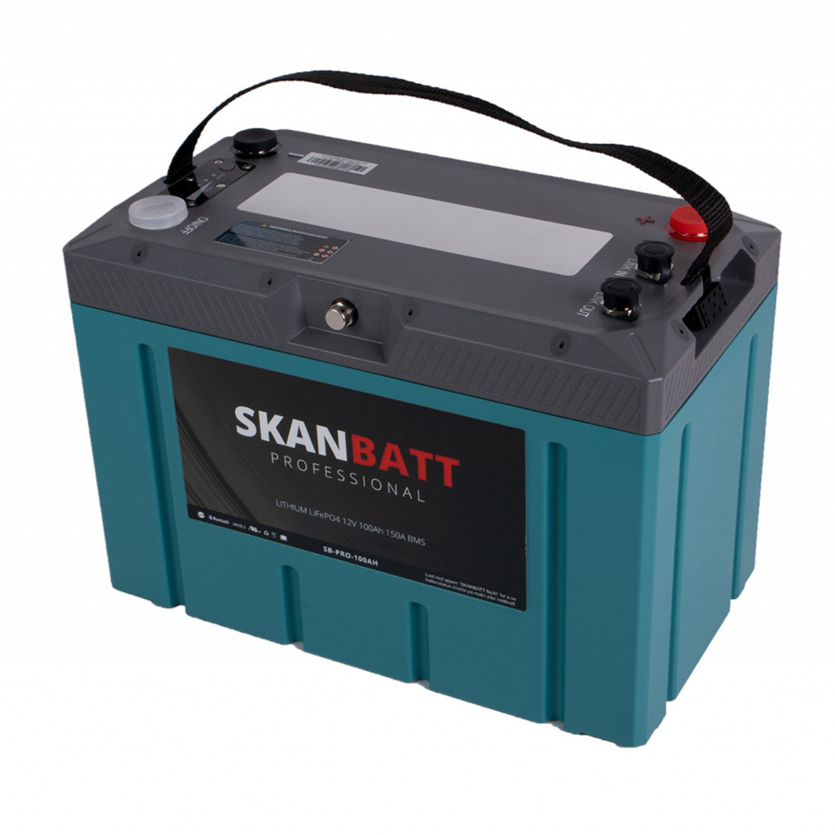 Skanbatt Lithium Professional 12V LiFePO4 batteri 100Ah 150A BMS. Bluetooth, Heat, IP67