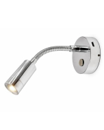 Nautilight Aries Short LED vegglampe med flexarm, USB-C uttak 2W, 12/24V, Krom