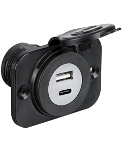 Osculati USB-A og USB-C kontakt 12 / 24V, sort