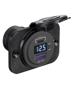 Osculati Dobbelt USB-uttak A+C med digitalt voltmeter 8/32 V