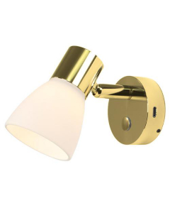  Nautilight Aries LED vegglampe i messing  m/glasskjerm-USB-C